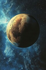 Naklejka premium beautiful planet in space with abstract lines, science fiction, space flight, starry sky and nebula on a blue background, abstract space 3d illustration, background, generative ai