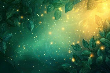 Green Leaves with Glowing Specks of Light