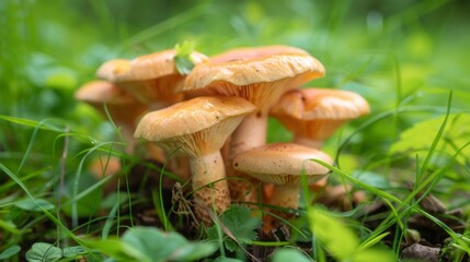 Cluster of Mushrooms Growing in Lush Green Forest