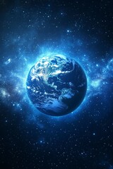 Obraz premium beautiful planet in space with abstract lines, science fiction, space flight, starry sky and nebula on a blue background, abstract space 3d illustration, background, generative ai