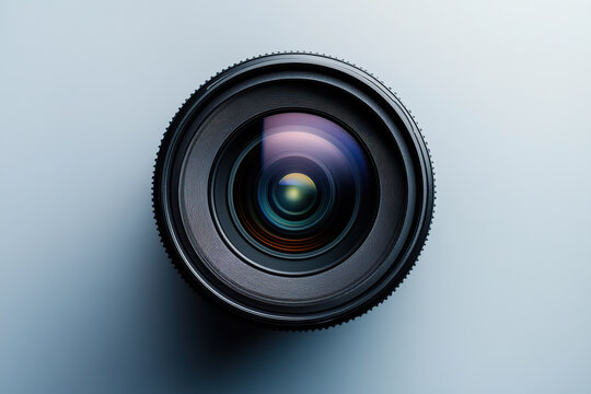 New camera lens on grey background