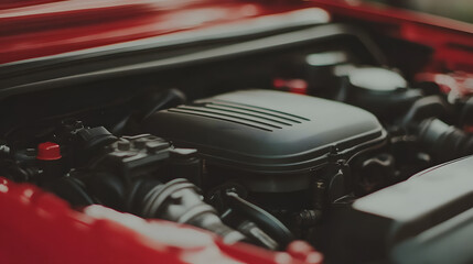 Close-Up of a Car Engine | Detailed View of Modern Automotive Technology and Mechanics