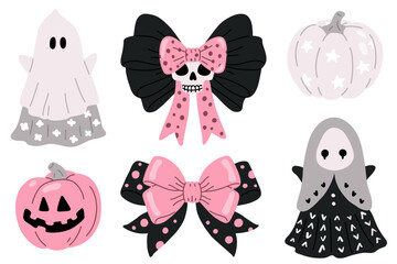 Vector illustration set of doodle creative Halloween stickers for digital stamp,greeting card,sticker,icon,design