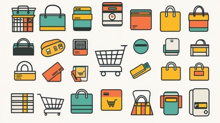 Colorful E-commerce Icons for Online Retail Use