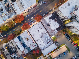 Aerial top down Prospect Heights Brooklyn roofs and roads city during fall in New York City NY © Andrew