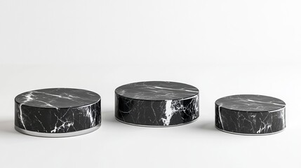 Black marble pedestals or podiums with chrome-plated frames on a white background .generative ai