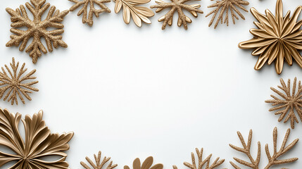 Elegant white and gold Christmas frame with soft snowflake details and a sparkling border, perfect for sophisticated holiday moments 