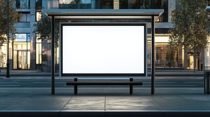 Fototapeta premium A bus stop shelter with a clean, white mockup panel for advertisements, placed against a white backdrop.
