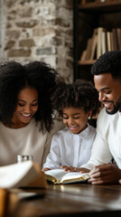 Family Reading the Bible Together at Home
