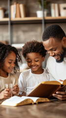 Family Reading the Bible Together at Home