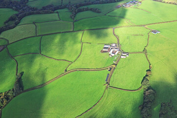  Aerial view of a farm in the fields of North Devon, England