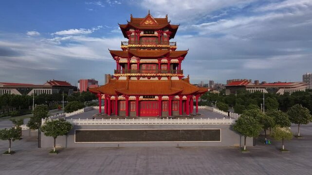 view of ancinet pavilion by river huang he in shanxi
