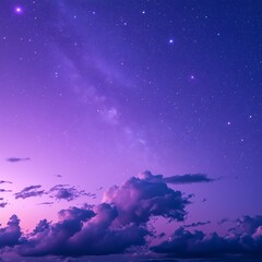 Fototapeta premium Purple gradient mystical moonlight sky with clouds and stars phone background wallpaper ai generated