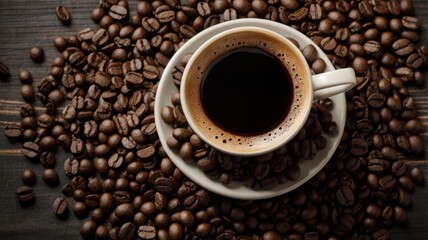 Fototapeta premium Coffee, Cup, Steam, Coffee Beans, Boiling Water, Plate, Spoon