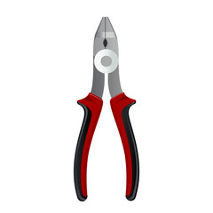 A pair of pliers with red and black handles, clear design, on a white background. Vector illustration
