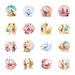 Collection of Activities Flat Style Illustrations 


