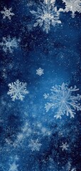 Intricate snowflakes fall gently in a serene night sky with a soft blue glow for a stunning vertical wallpaper