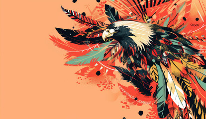 Vibrant Native Americans Day Banner with Traditional Symbols and Space for Event Details