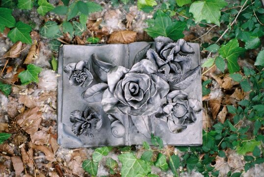 Black Ceramic Piece Of Book With Flowers