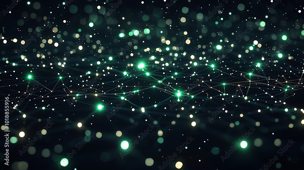 Poster Abstract background with a network of glowing lines and dots on a dark background.