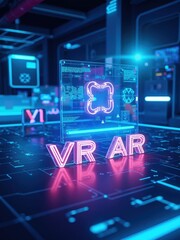 Dynamic VR Scene with Neon Effects and Technology Elements
