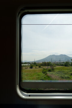 Vesuvius through a train window 