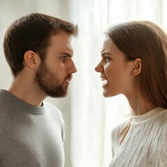 Fototapeta premium Intense disagreement between a Caucasian man and woman during a heated argument.