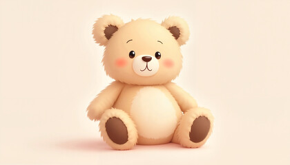 Obraz premium Cute plush teddy bear sitting against a soft pastel background