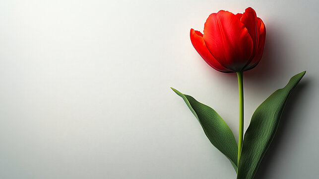 Red tulip on white background, World Parkinson's Disease Day card concept, 11 April, memory disorder awareness