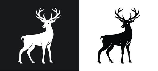 reindeer black and white silhouette vector illustration