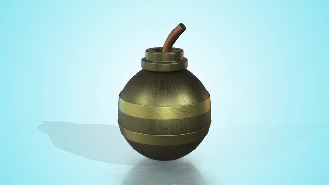 3D Bomb Icon on a Reflective Floor. Explosive 3D Animation. War. Crimes. 4K