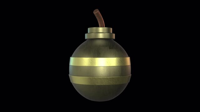 3D Bomb Icon Rotating on a Transparent Background. Seamless Loop. Explosive. 4K