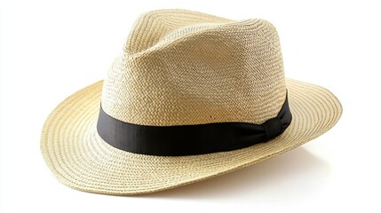 Summer Straw Hat Isolated on White Background in Panama Fashion Hat Style, Ideal for Beach Vacation Sun Protection for Both Men and Women, Stylish and Comfortable Headwear Accessory.






