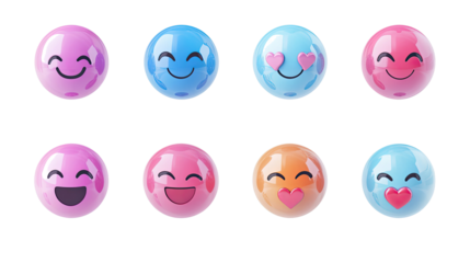 Colorful Love Emojis on Transparent Background Generative AI