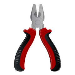 A pair of pliers with ergonomic red and black grips. Vector illustration