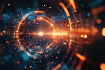 Obraz premium Sci fi futuristic abstract background with system techno screen elements and light effects. Exploring space .generative ai