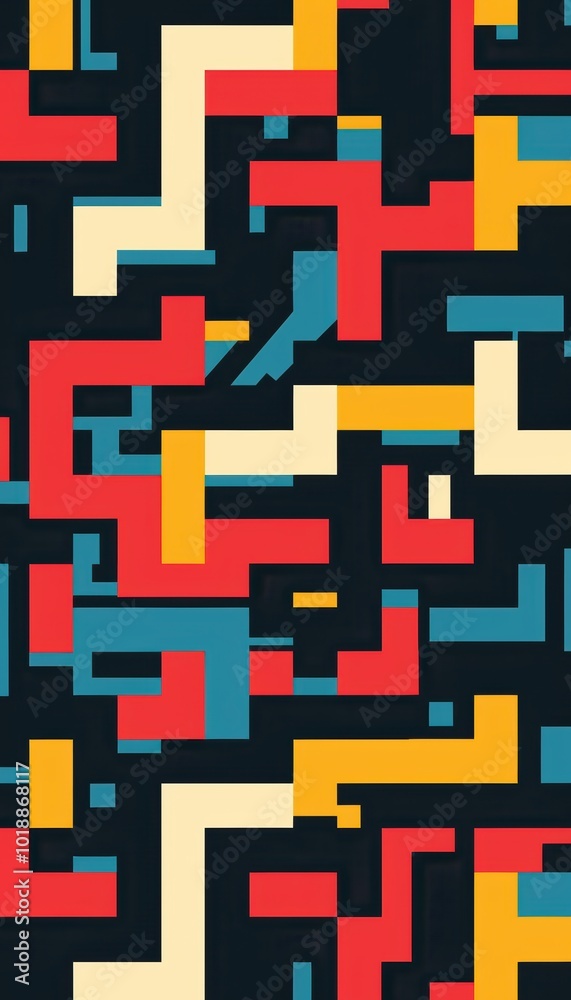 Canvas Prints abstract pixelated maze pattern in bold colors for creative marketing and digital designs