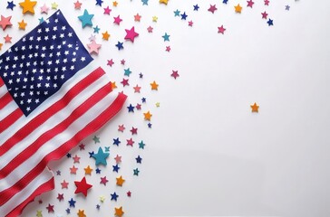 Obraz premium American flag with red and silver stars scattered on a light background for a festive atmosphere