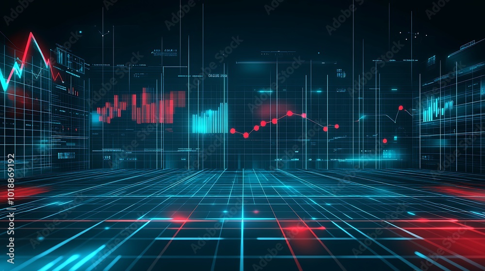 Poster Abstract background with futuristic digital grid and charts.