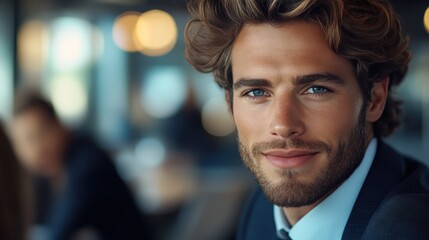 Fototapeta premium Dynamic businessman in office environment