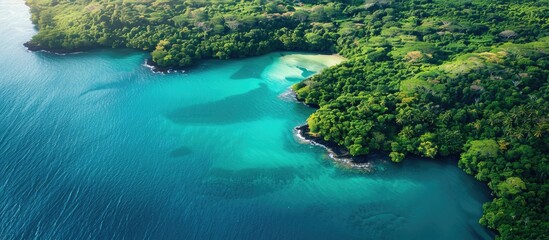 Tropical Coastline Aerial View with Turquoise Waters and Lush Vegetation