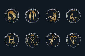 Naklejka premium Set hair salon logo design with scissor element creative concept Premium Vector