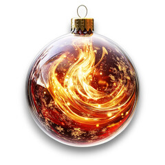 Christmas glass bauble with a fire inside, clipart on transparent background