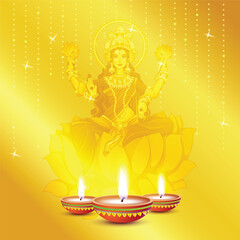 Vector illustration of a Beautiful Poster Or Banner With Goddess Maa Laxmi Of Indian Dhanteras Festival Background.
