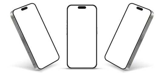 Realistic smartphone mockup. Mobile phone vector with isolated on white background. Device front view. 3D mobile phone with shadow. Realistic, high quality smart phone mockup for ui ux presentation.