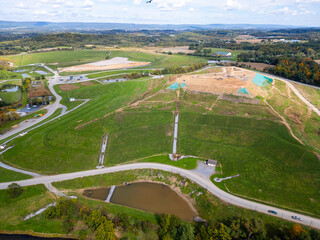 Aerial drone view of landfill. Environment. Waste. Recycle.