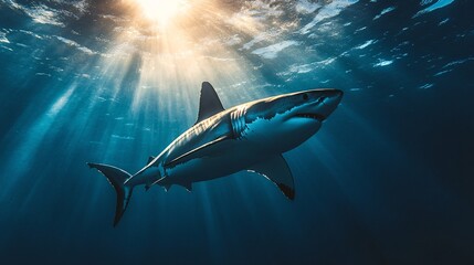 Obraz premium a great white shark in the ocean,documentary photography