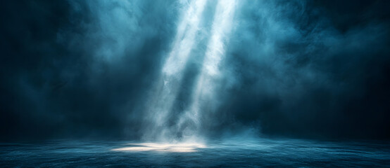Fototapeta premium Dark background, spotlight on the ground, light beam, light rays, fog effect