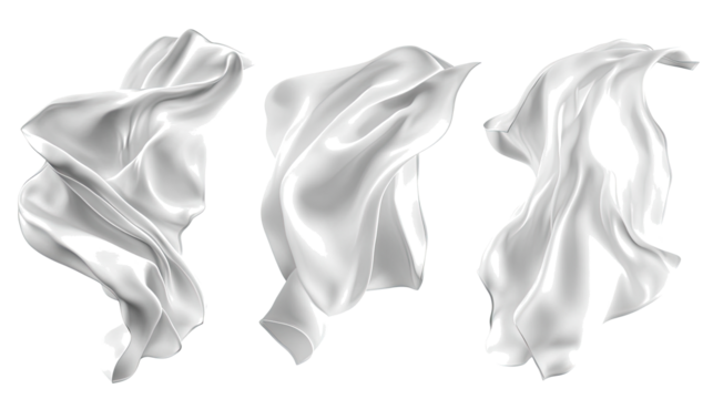 Delicate White Silk Fabrics Gracefully Floating in the Air Generative AI