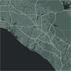 Map of Orange County in California in a smooth dark style. Contains layered vector with roads water, parks, etc.